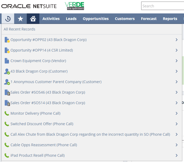 NetSuite All Recent Records