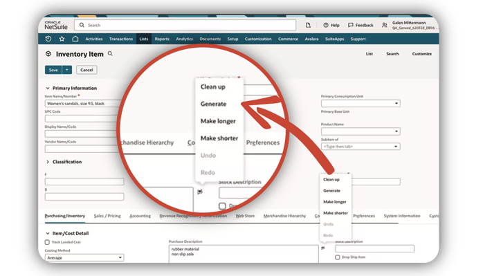 NetSuite AI Text Enhance